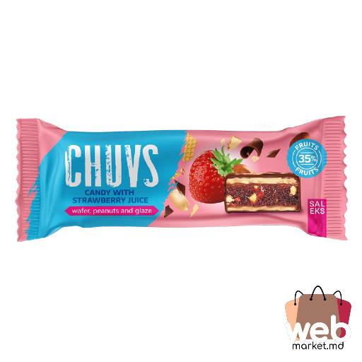 CHUVS Bomboane cu suc de căpșună, napolitană, alune și glazură de cacao 30g