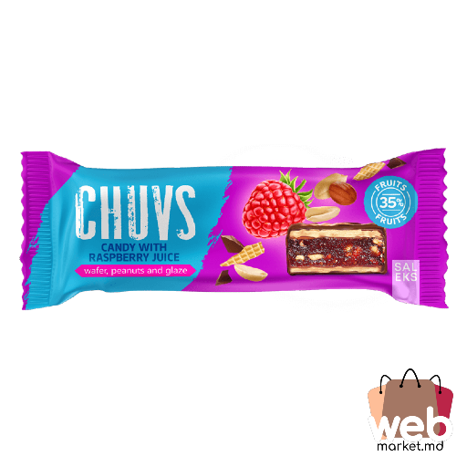CHUVS Bomboane cu suc de zmeură, napolitană, alune și glazură de cacao 30g